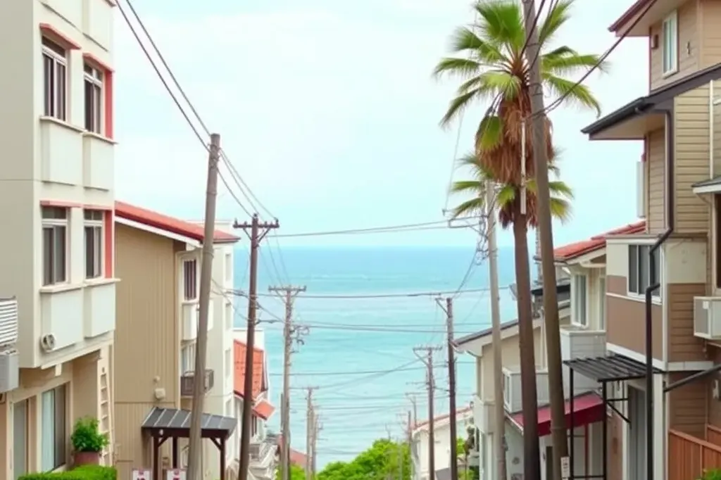 湾の近くの落ち着いた住宅街(AIで作成したイメージ)