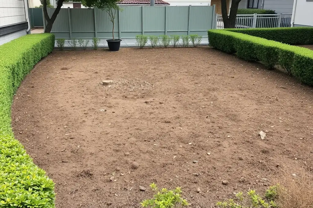 生け垣に囲まれた更地(AIで作成したイメージ)