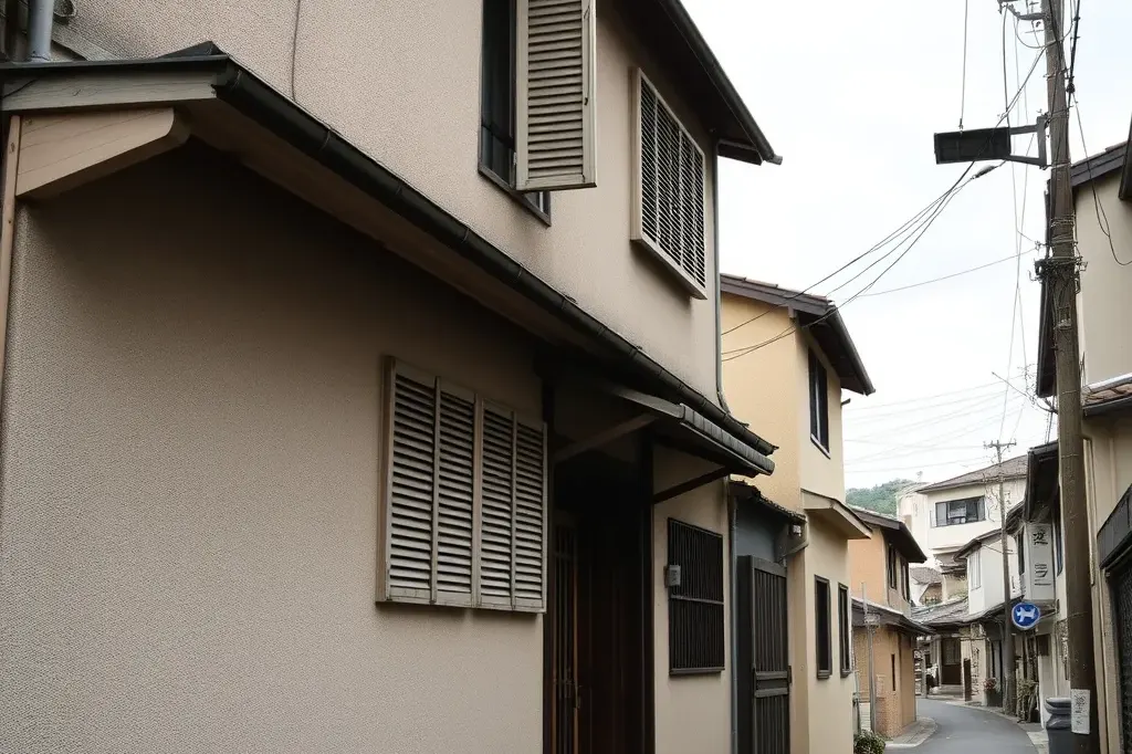 雨戸が閉まった古い実家（AIで作成したイメージ）